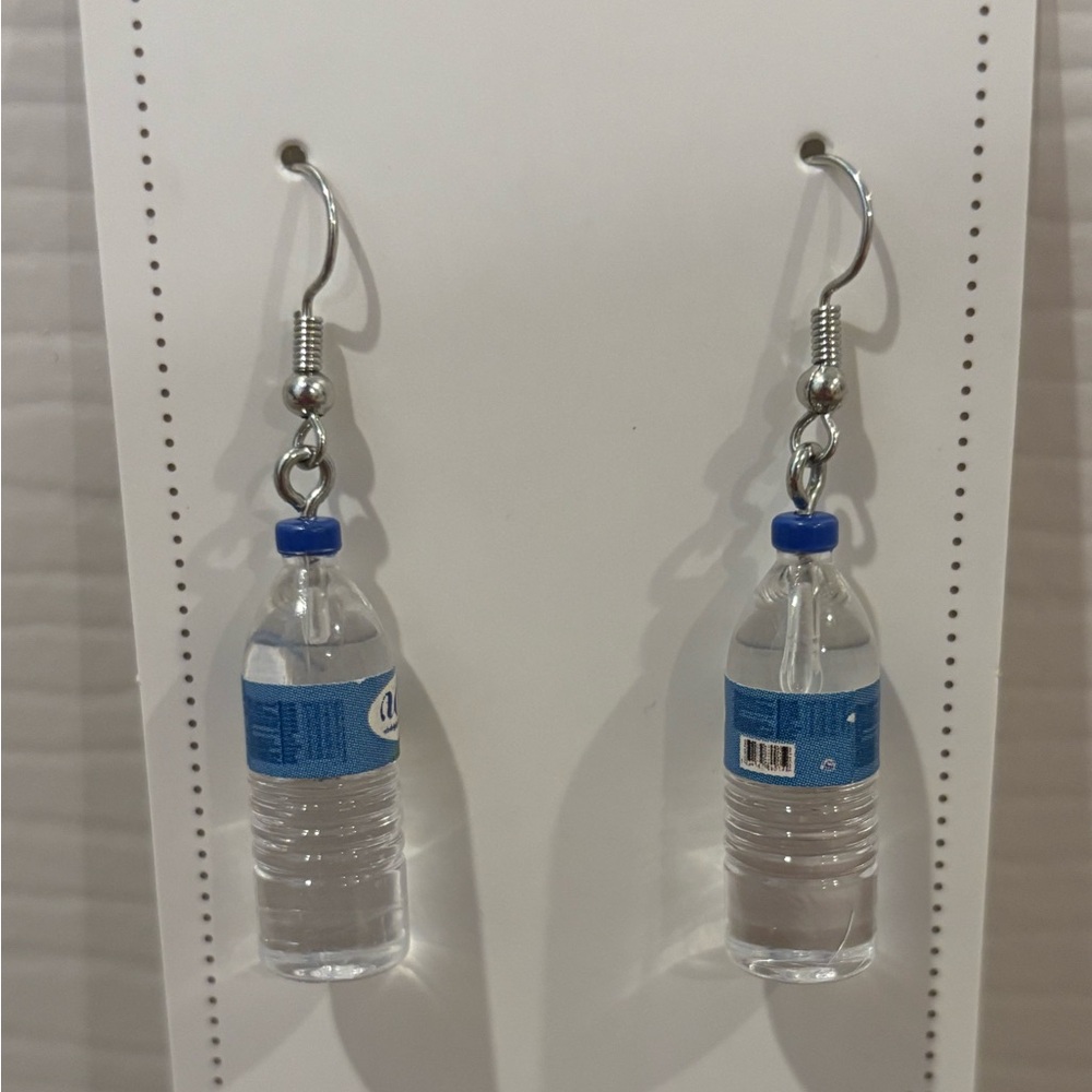 Water Bottle Earrings with Blue Accents